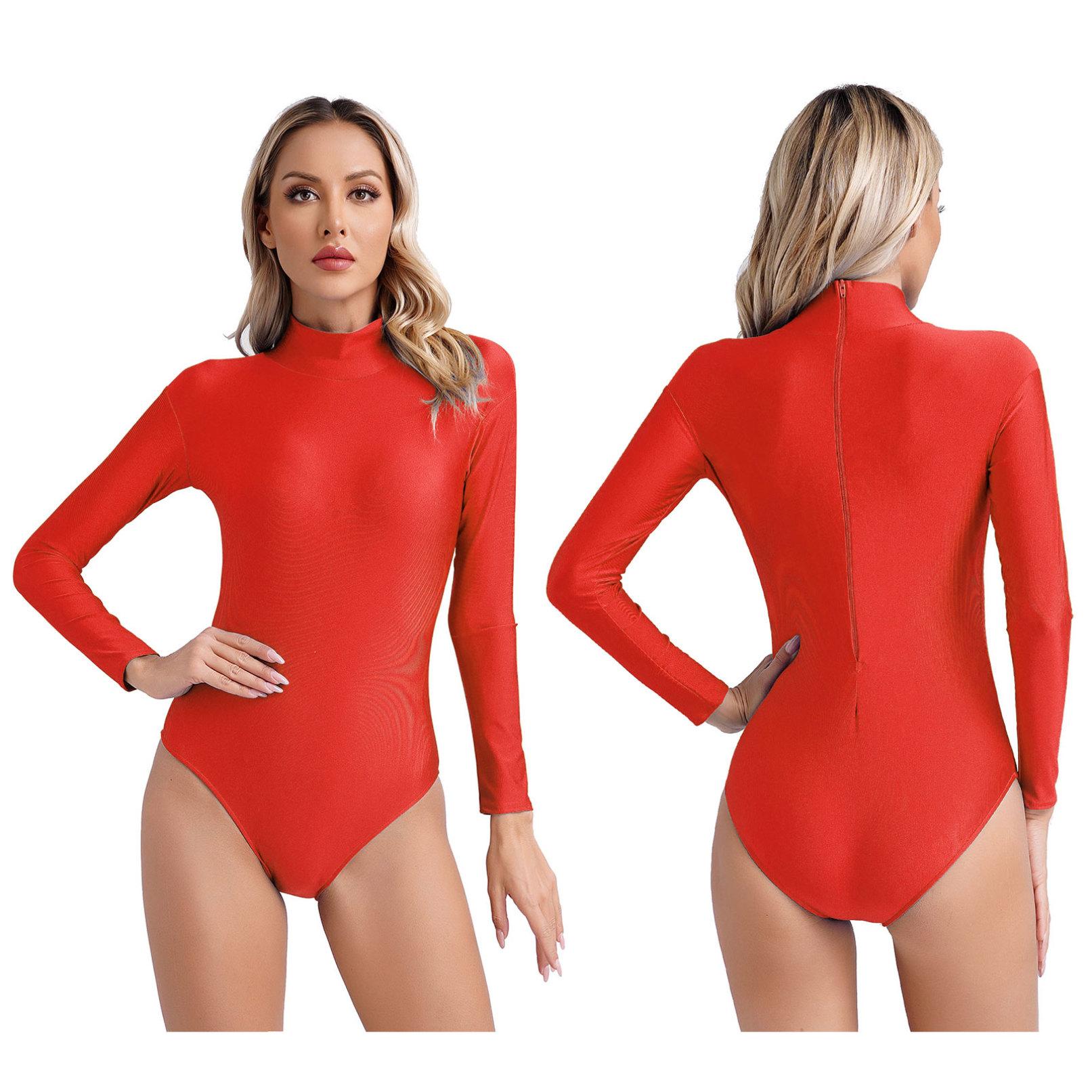 

Жіноче базове гімнастичне купальник, водолазка, боді з довгими рукавами, топи для тренувальних вправ Комбінезон M червоний