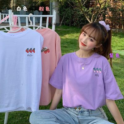 Summer new small fresh and cute age-reducing printing loose student backing short-sleeved T-shirt top women's ins