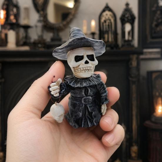 Gothic Skeleton Figurine, Small Resin Skull Statue, Day of The Dead Halloween Decoration for Shelf, Desktop, Office Home Decor