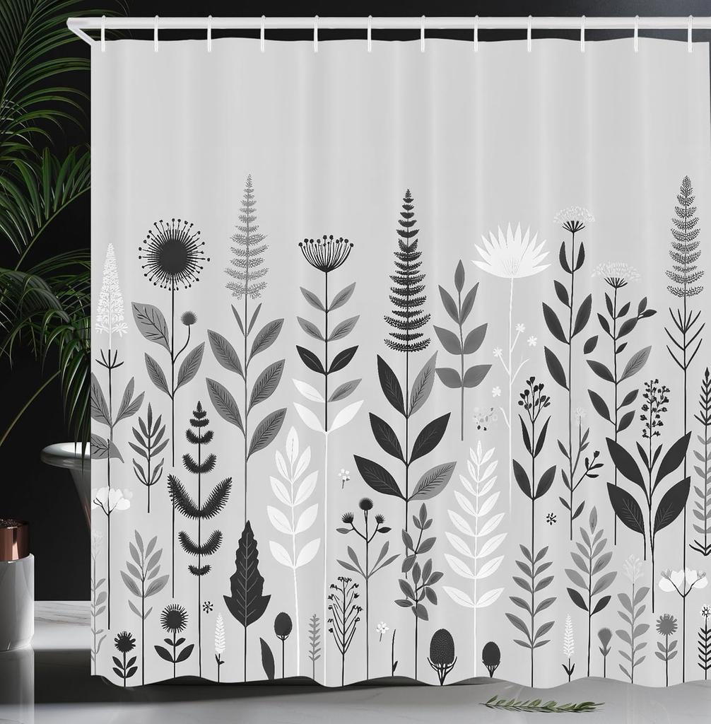 black and white shower curtain misty tall trees woodland natural landscape fabric bathroom decoration shower curtain with hook