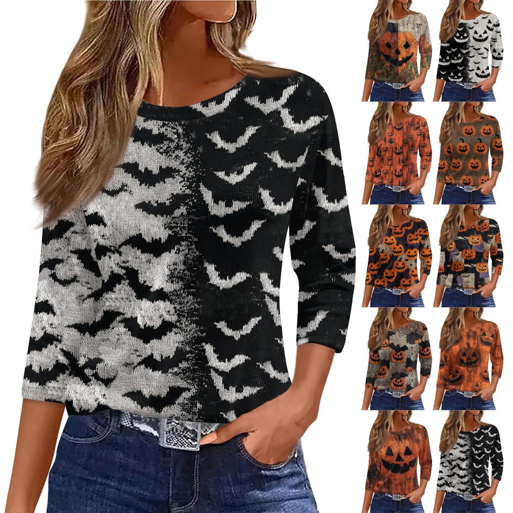 3/4 Length Sleeve Womens Tops Floral Print Vintage Fashion Casual Loose With Round Neck Plus Size Shirts