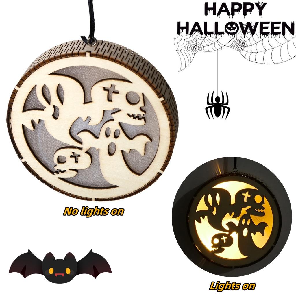 

1 шт. Деревянные светодиодные подвесные светильники (Нет батареи) Тыква Привидение Ведьма Вечеринка Украшения Украшения на Хэллоуин Праздничные подарки