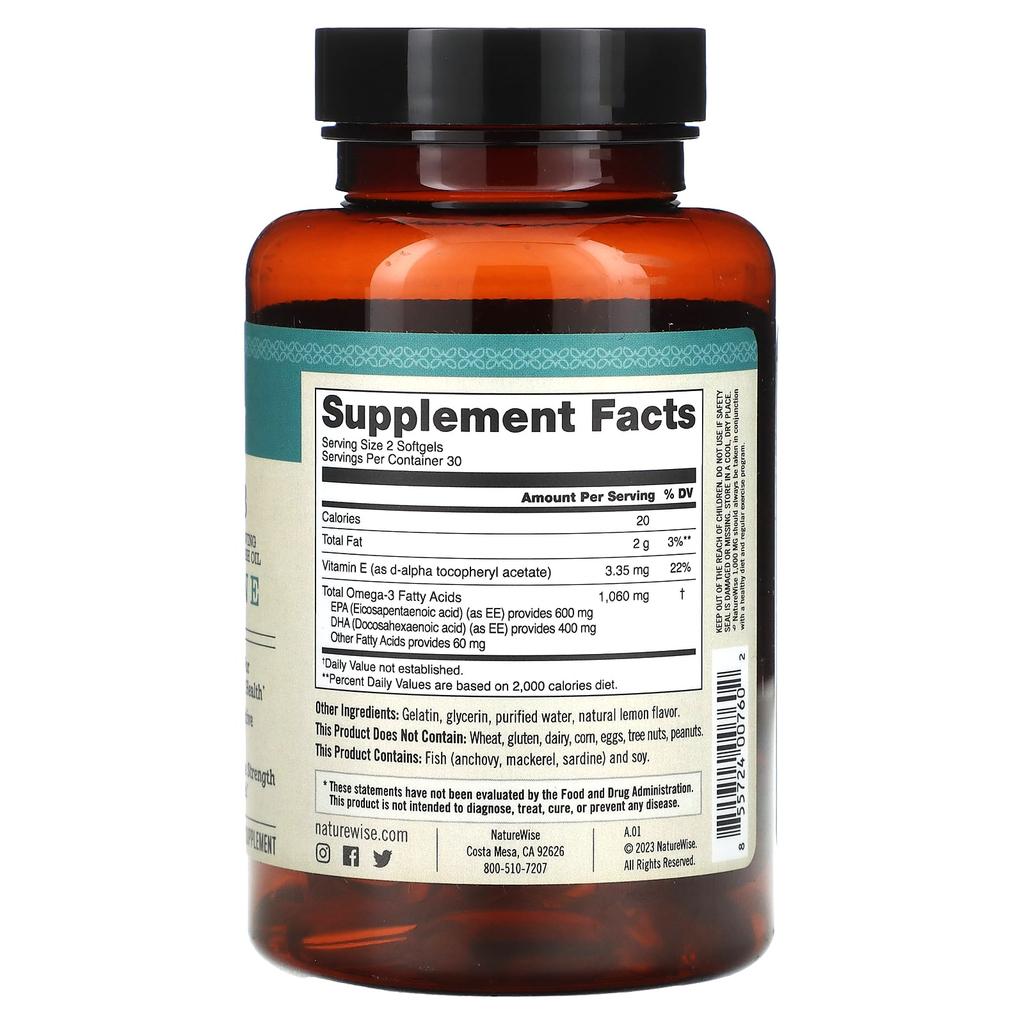 Omega 3 Plus Vitamin E, 60 Softgels