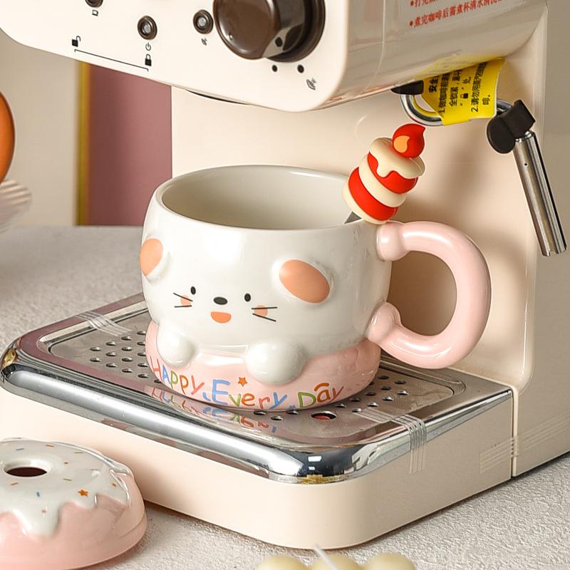 Birthday Gift Cake Cup Cute Mug Girls High Value Ceramic Cup Children's Design Sense Niche with Cover