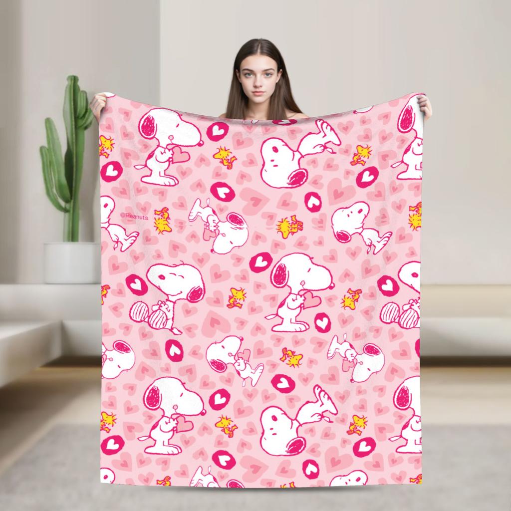 Snoopy Listen to music Blankets Fleece Spring Autumn Cartoon  Multifunction Super Warm Throw Blanket for Home Plush Thin Quilt