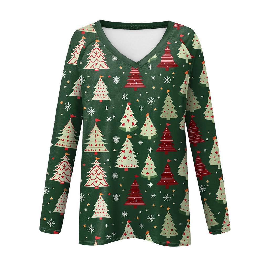Women's Long Sleeve T-Shirt V-Neck ChristmasPrinted Casual Basic Tops