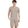 Men's Thin Ice Silk Ribbed Round Neck Pajama Set, Loose-Fit Seamless Casual Short-Sleeve Shorts Loungewear, Large Size
