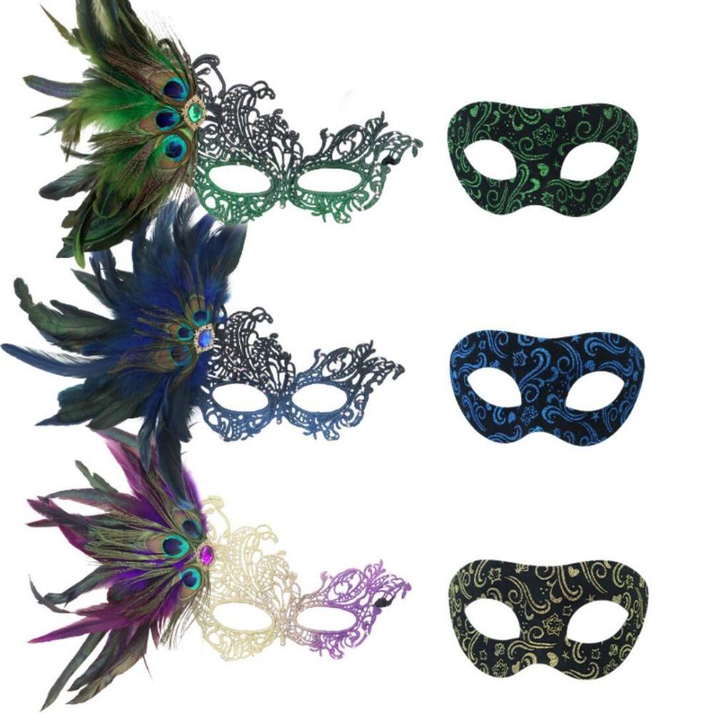Gradient Color Feathered Couple Masks Lace Masquerade Mask Cosplay Festival Party