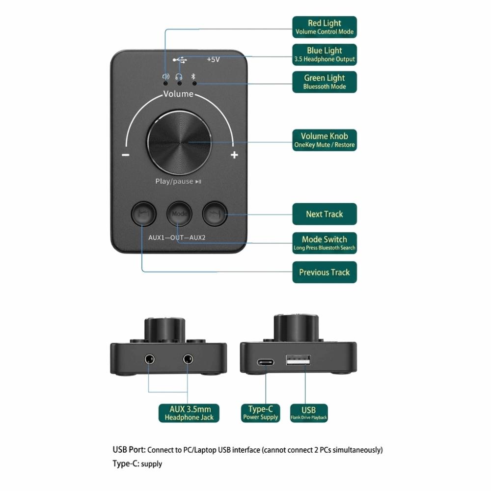 One-Key Volume Control Knob 2 In 1 Multimedia PC Speaker USB Volume Controller PC Use