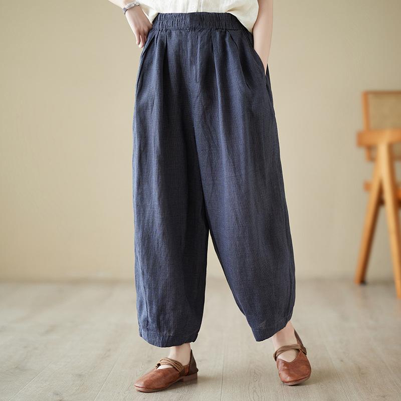 

Весенне-летние художественные ретро клетчатые брюки с эластичной талией, повседневные женские брюки из хлопка и льна one size