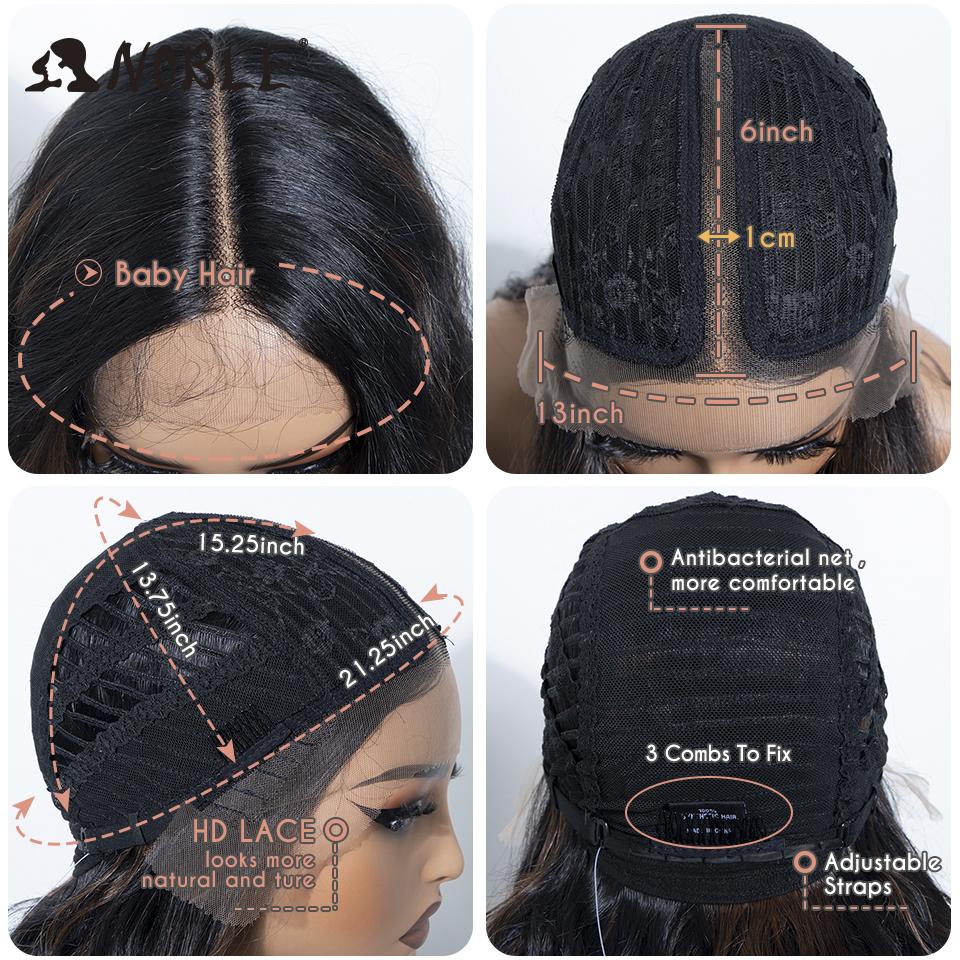 Noble 42 Inch Extra Long Water Wave Synthetic Lace Front Wig Ombre Brown Highlight Glueless Heat Resistant Curly Wig For Women