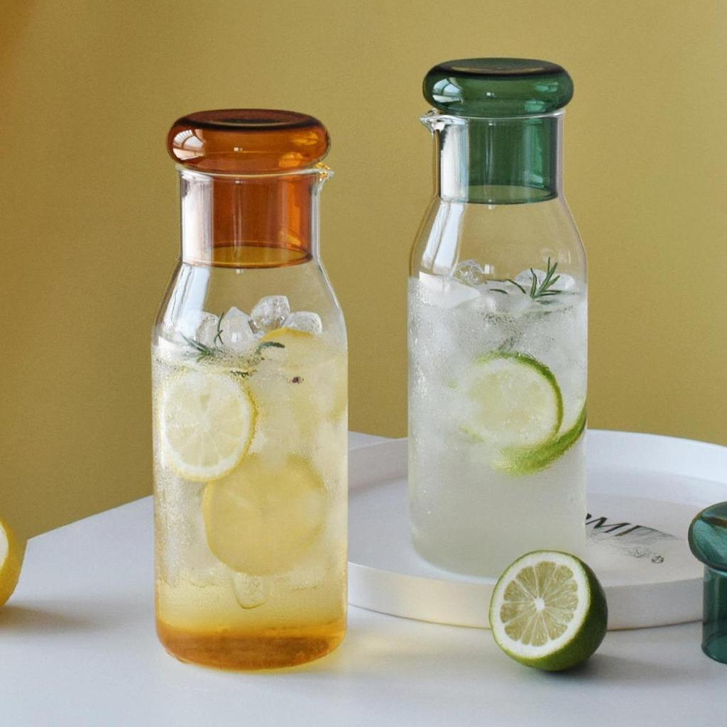 Glass Pitcher Juice Container, Clear Lemonade Kettle with Cup, Fridge Water Jug for Iced Tea