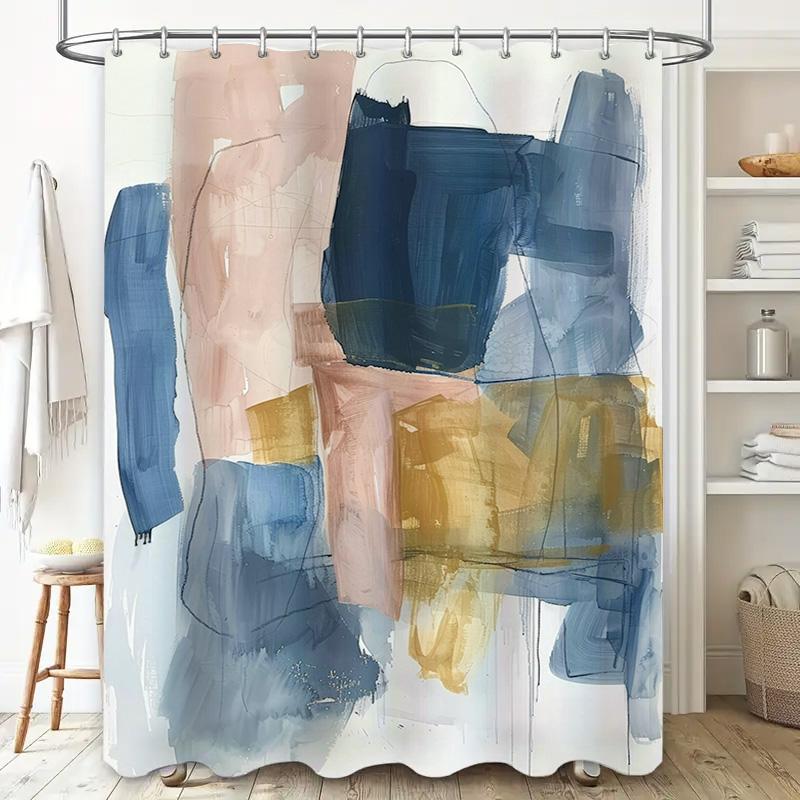 Handmade Oil Painting Shower Curtain Waterproof Bathroom Decor Abstract Artistic Design Customizable Size Available