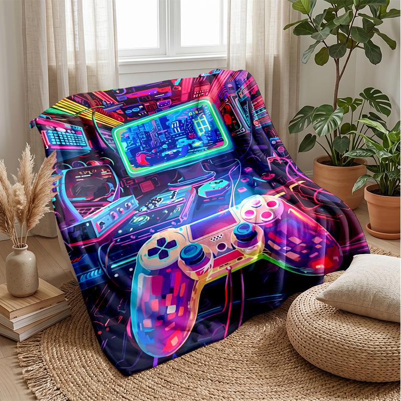 Neon Gaming Ausrüstung Thema Decke Leicht Warm Flanell Decke Dekorative Überwurfdecke für Hausdekoration
