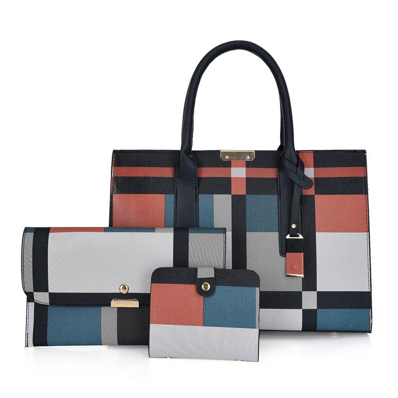 New Plaid Three-piece Set, Mother and Child Contrasting Colors Trendy Single Shoulder Handbag Women's Bag