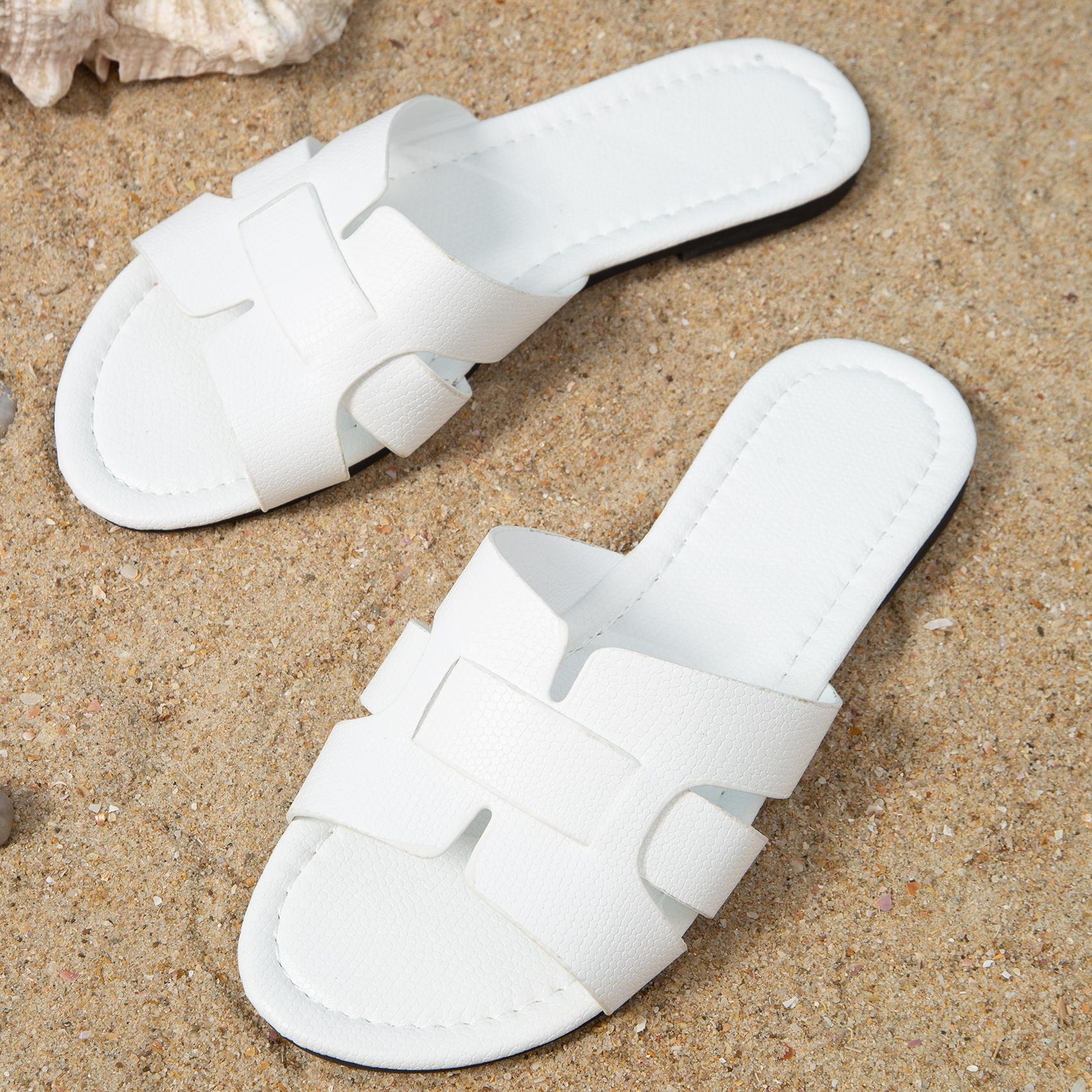 

Белые тапочки на плоской подошве для женщин, босоножки с открытой пяткой, пляжная обувь, повседневная женская обувь, подходит для ношения в помещении и на улице. 36