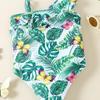 Girls' Floral One-Shoulder Swimsuit - Cute Print Hot Spring Swimwear