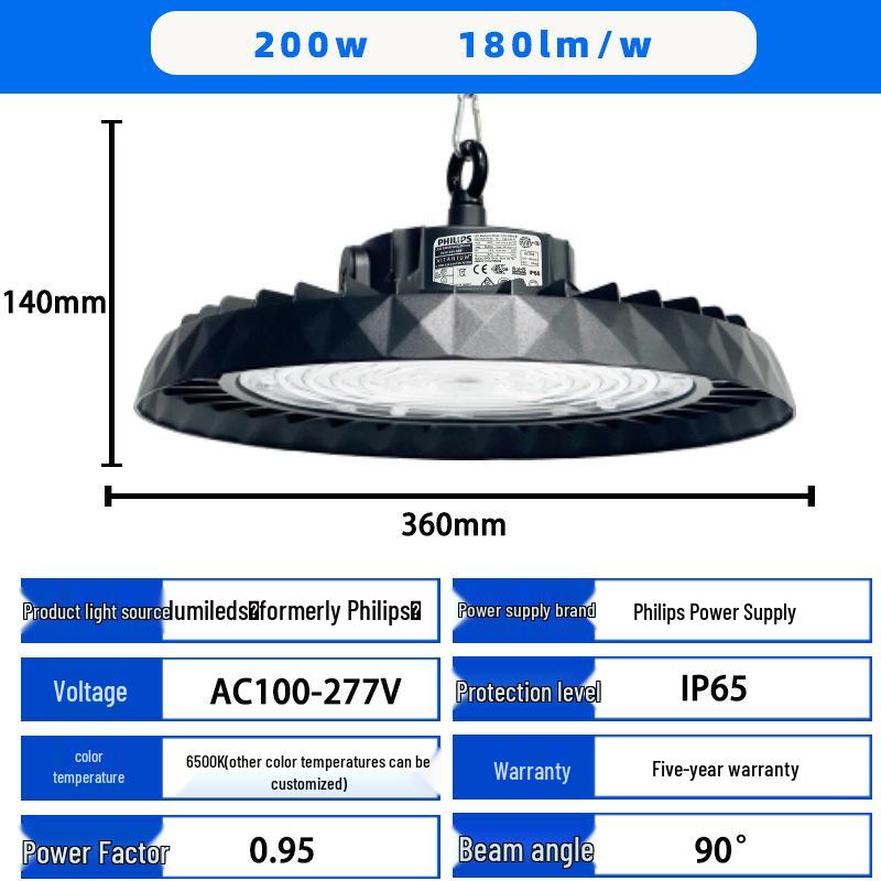 High-Power Waterproof LED UFO Ceiling Light for Workshops, Warehouses, and Gyms