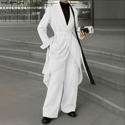 S-XXXXXL Men Sets Long Sleeve Irregular Tops and Long Pants Casual Two Pieces Outfits