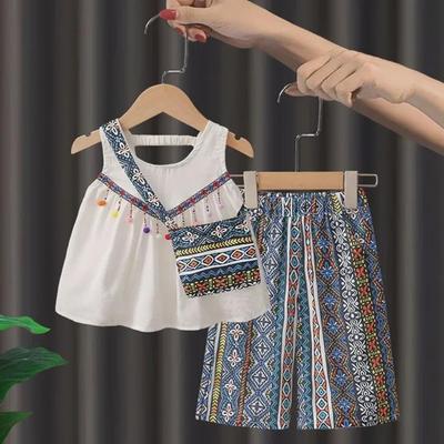 Girls' Summer Ethnic-Style Cool Suit: Trendy Dopamine Wear for Little Fashionistas