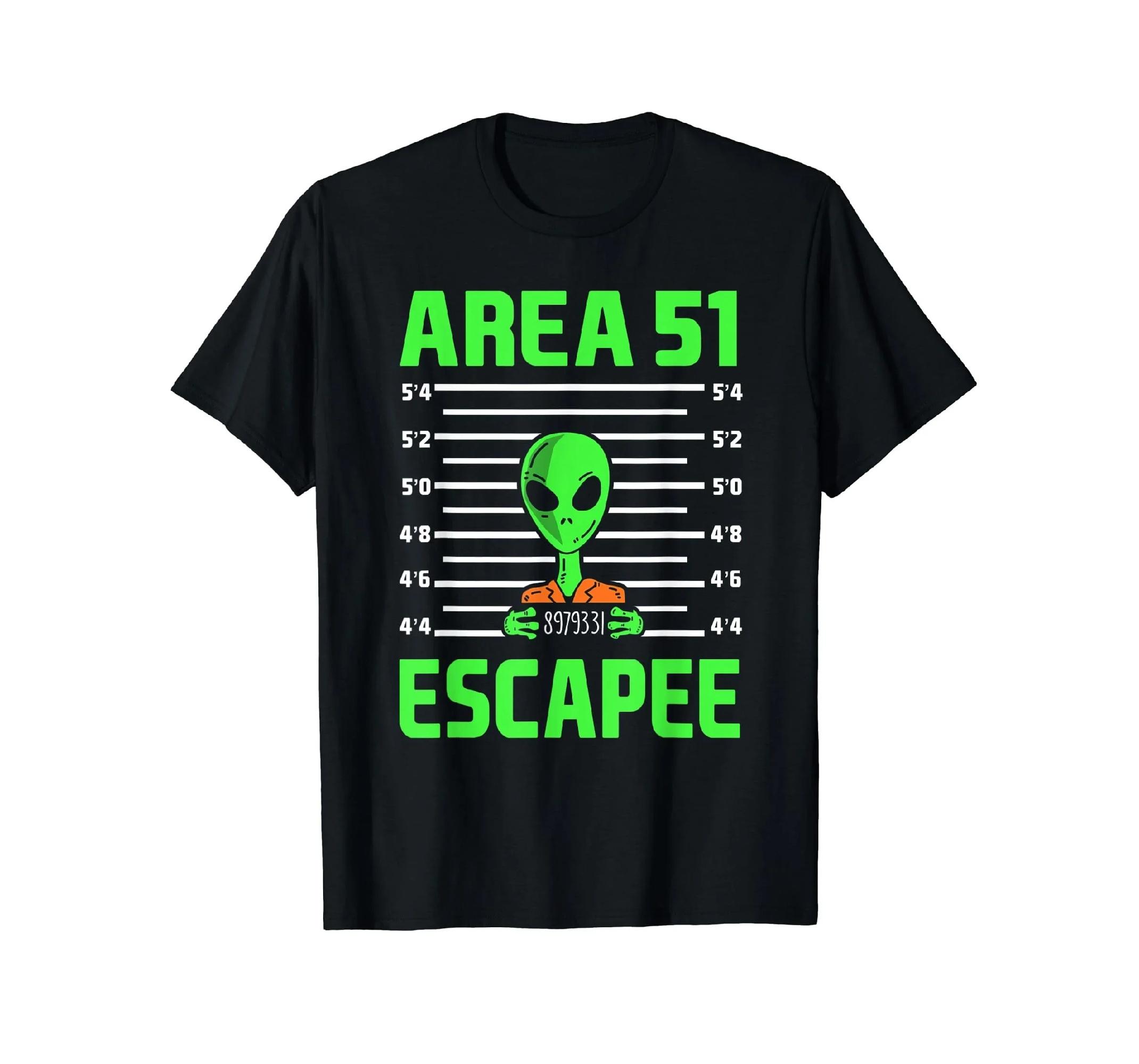 Area 51 Escapee Alien Mugshot Graphic T-Shirt Funny Unisex Cotton Tee S