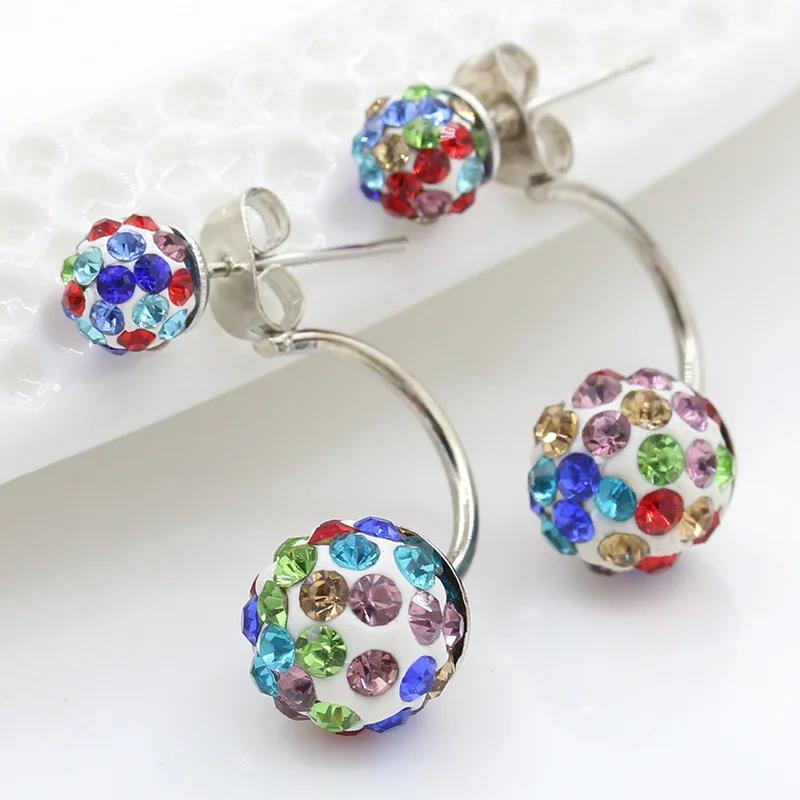 Boucle D oreille Femmes Женские украшения Двойные хрустальные шары Серьги-гвоздики с покрытием Изящные серьги-гвоздики Новые серьги