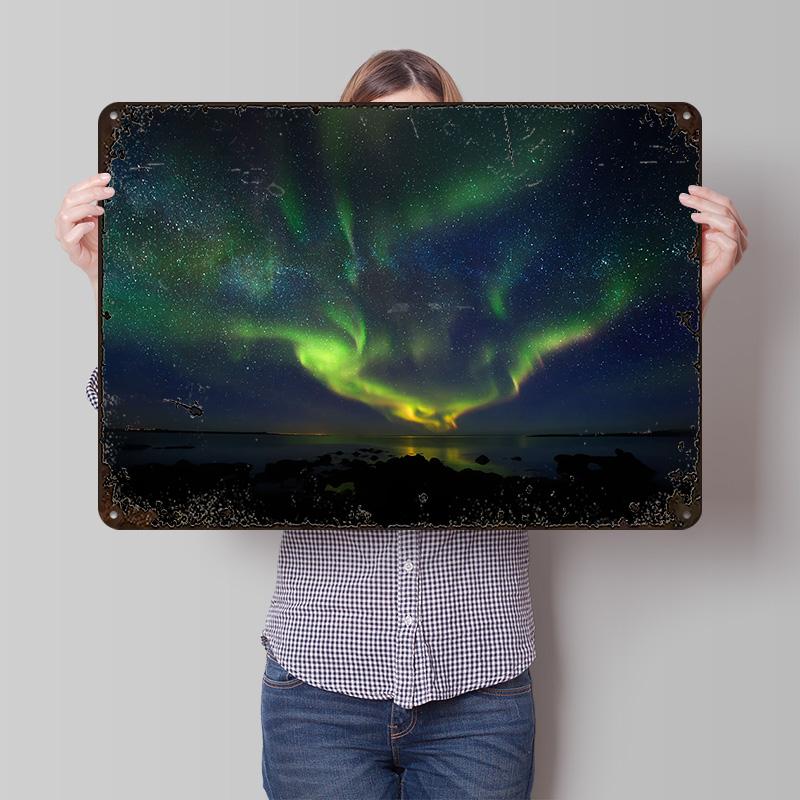 Cosmic Northern Lights Poster Customized Vintage Metal Signs Wall Art Retro Tin Plaque for Bedroom Decorations Bar Accessories