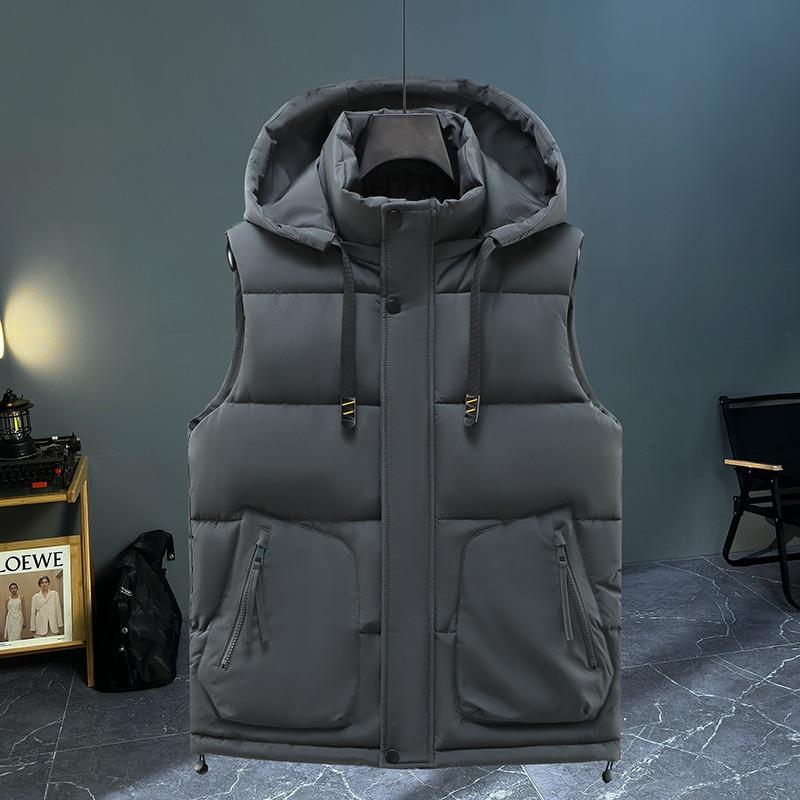 Young and young autumn and winter men's trendy cotton vest removable hat thickened casual warm vest vest vest fashion jacket
