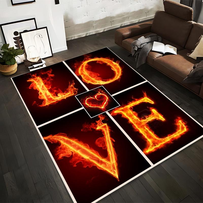 

Fiery LOVE Print Carpet with Heart Design on Black Background Suitable for use as an anti-slip for living room bedroom sofas 40x60cm( 15x23in )