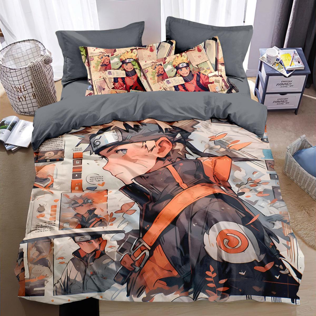 

Cartoon Duvet Cover Pillowcase Anime Uzumaki Narutos Bedding Set Teen Boys for Bedroom Decor King Queen Full Size Girls 100x135cm-2pcs малиновий