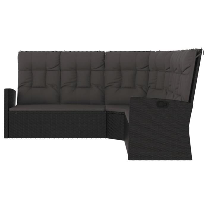 Corner Sofa - Reclining - Black - Woven Resin - Adjustable Backrest - Removable Cushions