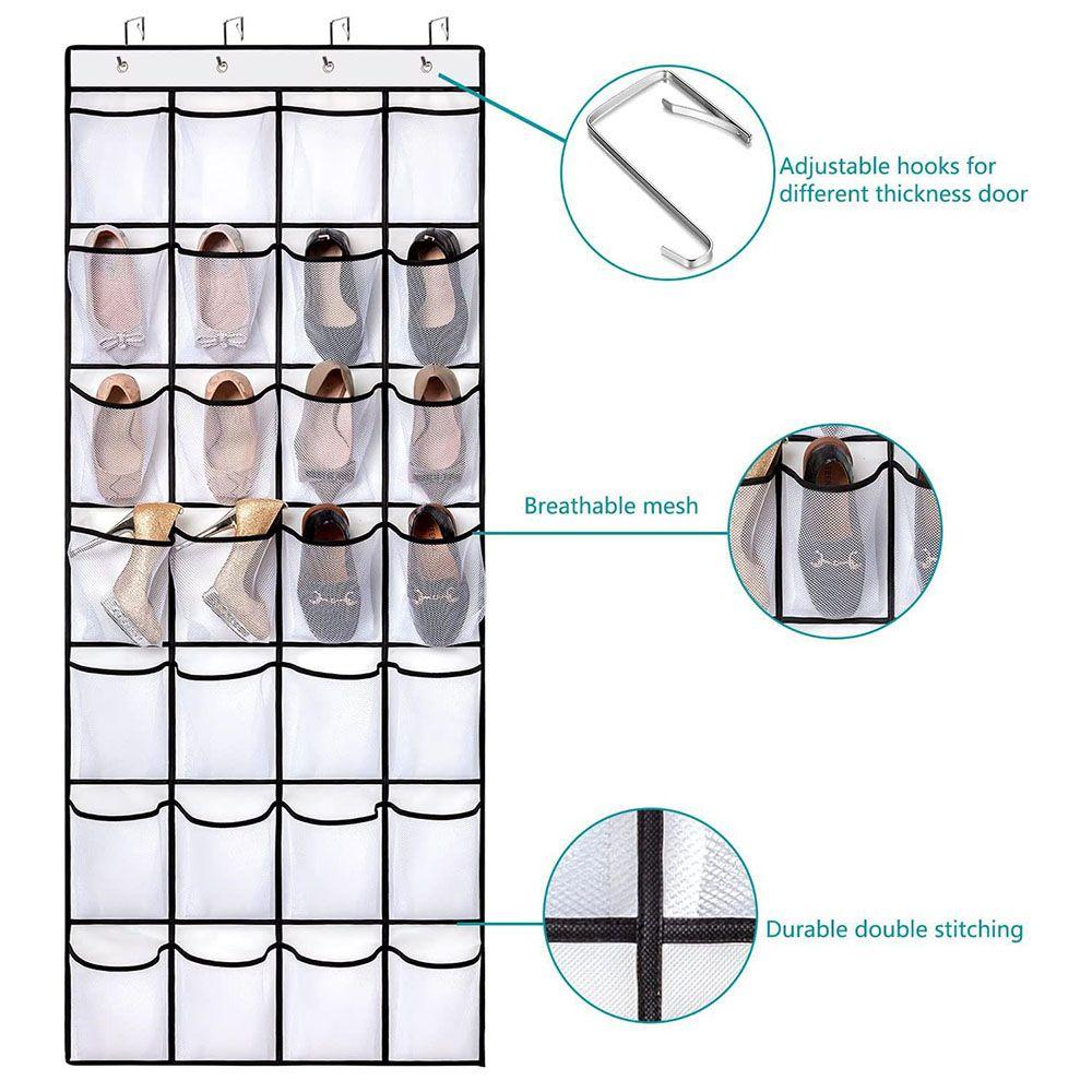 Breathable Over The Door Shoe Organizer Mesh Pockets Hanging Shoe Rack  Door Behind