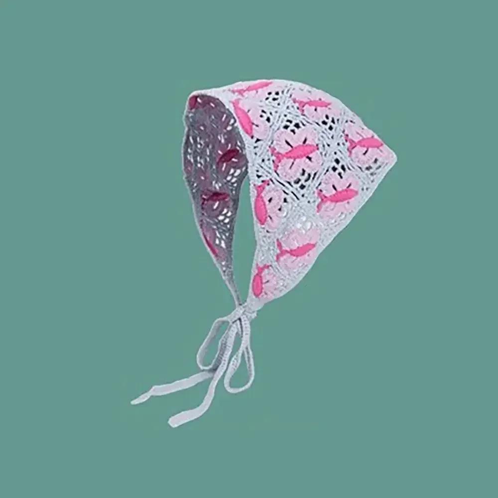 Gestricktes Dreieck-Stirnband im französischen Pastoralstil, kleines Blumen-Stirnband, Handtuch, handgefertigt, gehäkeltes Kopftuch, Mütze, Frühling/Sommer