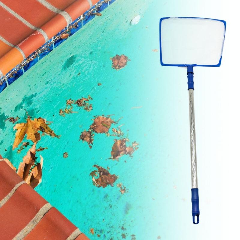Pool Net with Extendable Steel Handle, Square Fine Screen Head for Floating Debris Pickup in Pool Water, Pond Water, and Wet Areas