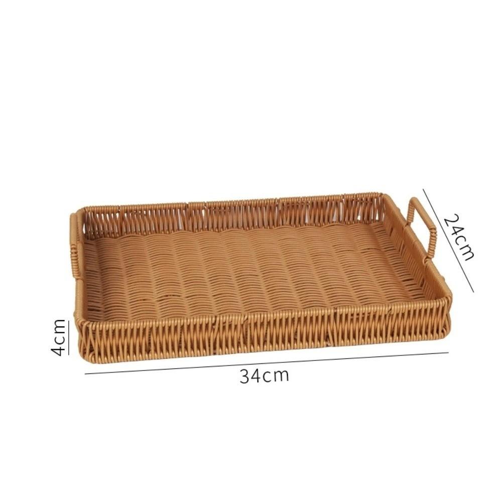 Handwoven Wicker Serving Tray Woven Handheld Plastic Rattan Storage Tray  Kitchen Storage