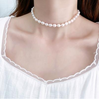Natural Freshwater Pearl 925 Silver White Necklace Round Bead Chain Silver Jewelry Simple Temperament Gift Giving for Women