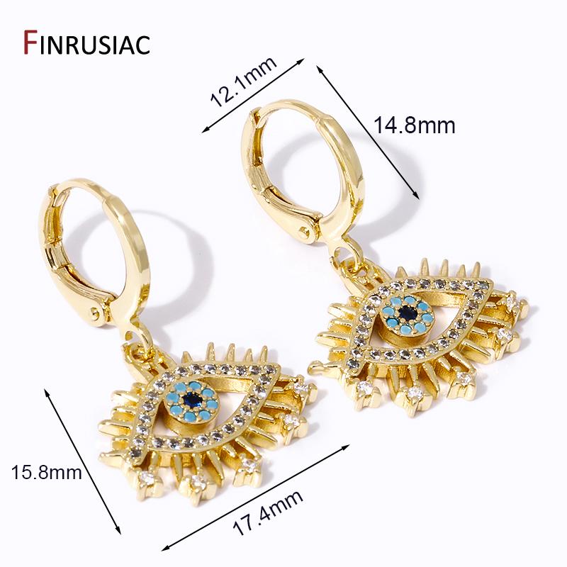 Fashion Crystal Evil Eye Charm Drop Earrings for Women Gold Plated Brass Greek Eye Dangle Hoop Earrings Birthday Jewelry Gift