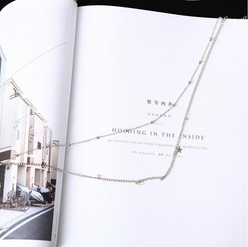 1ks Jednoduché dvouvrstvé přívěsky Moon Star Náhrdelník Korálkový řetízek klíční kosti Dámské šperky