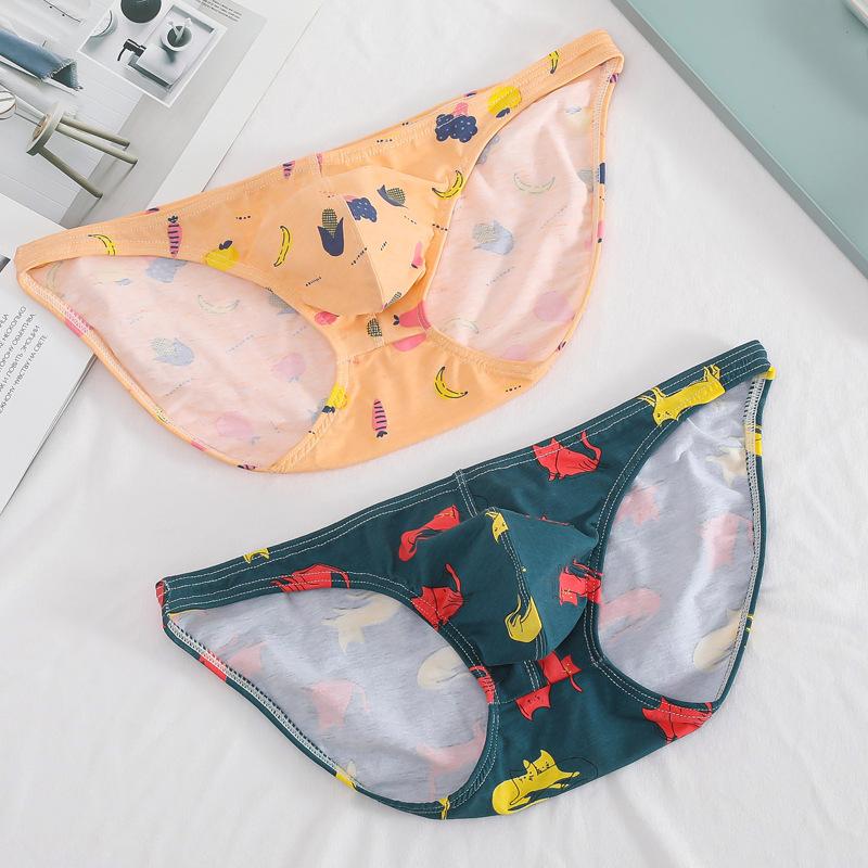 Men's Cotton Underwear Triangle Printed Low Waist Youth Sexy Thin Breathable Sports Shorts