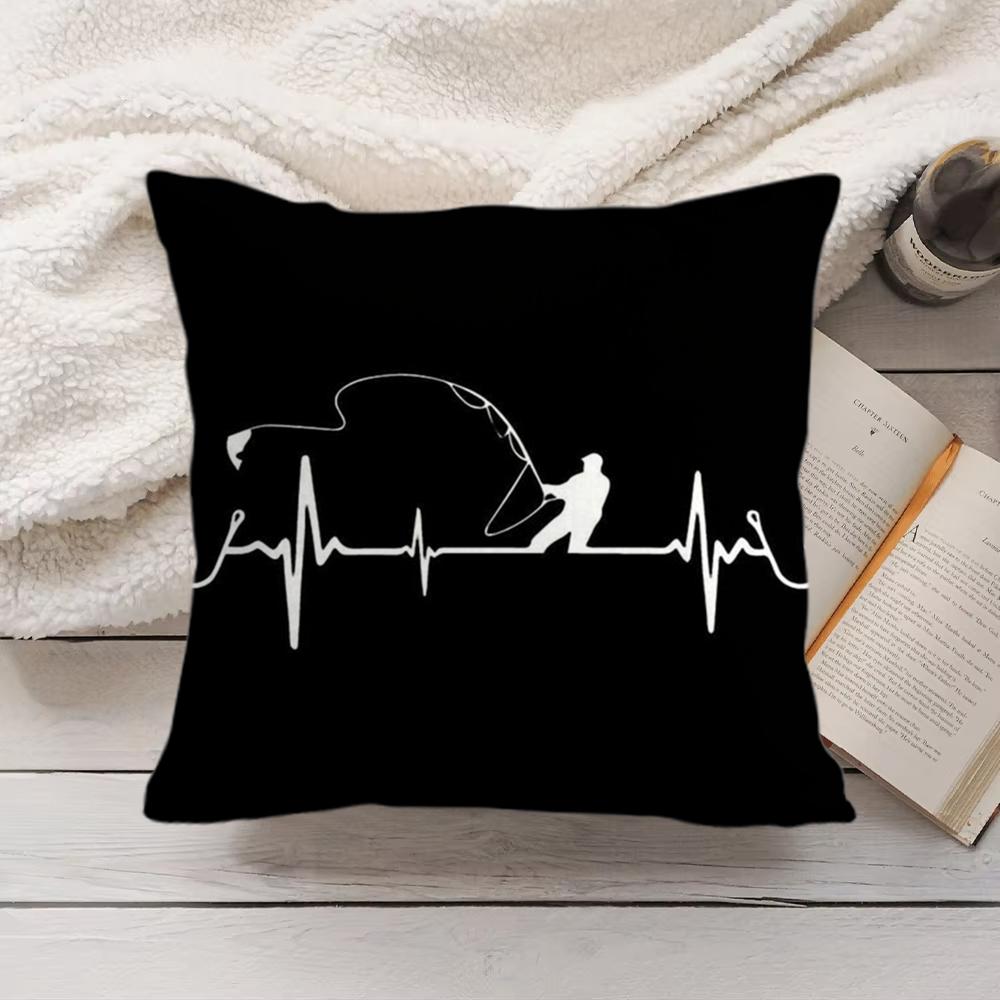 Fishing Heartbeat Cushion Cover Short Plush DoubleSided Printing Home Machine Washable In Warm Winter Pillow Cover