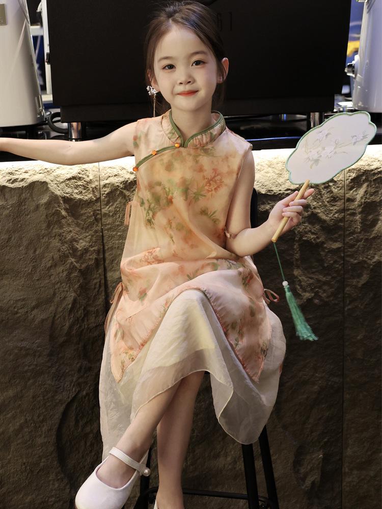 2026 New Summer Cheongsam: Girls' Chinese-Style Tang Suit Dress