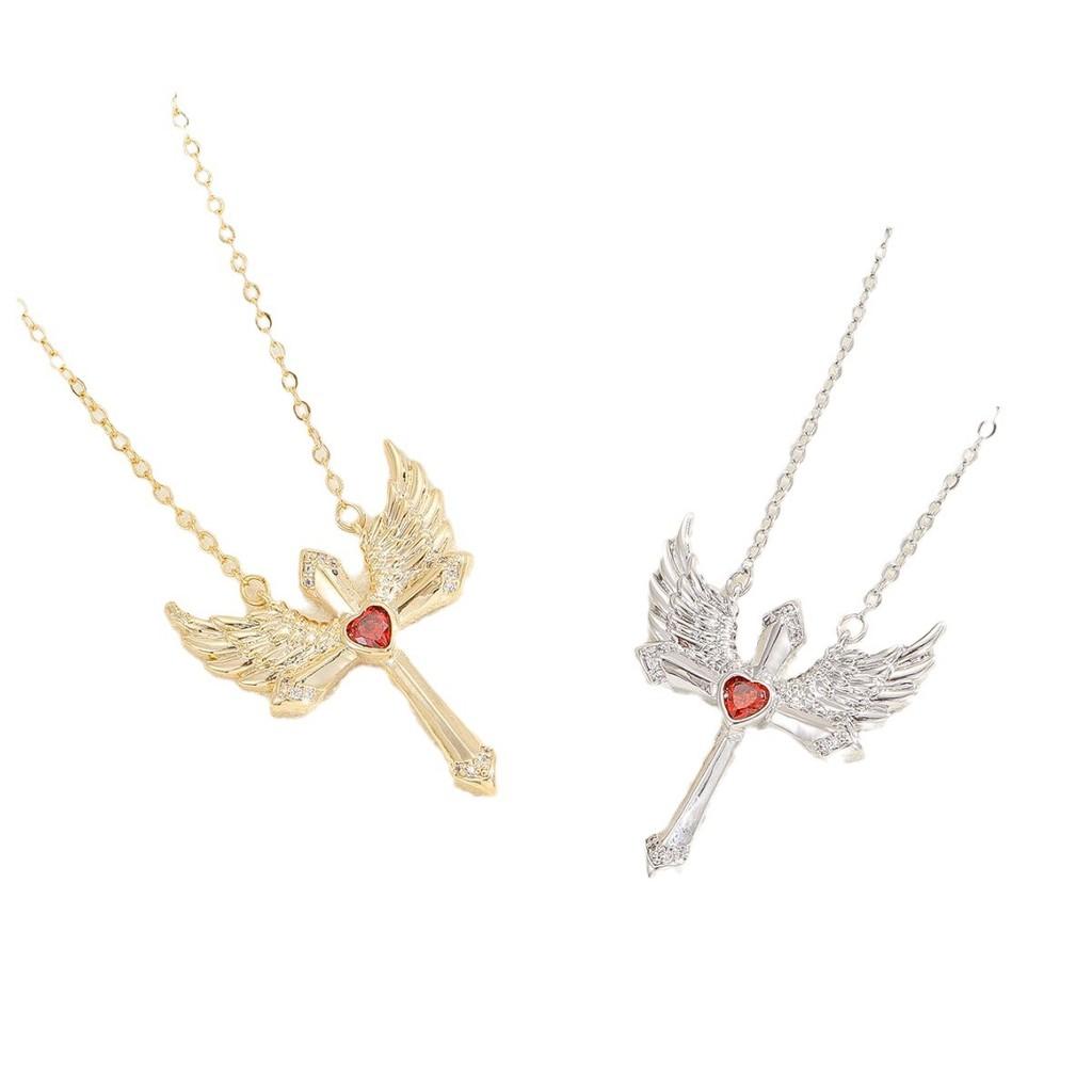 Wings Angel Cross Alloy Necklace Pendant Geometric Jewelry Fashion Gift Women
