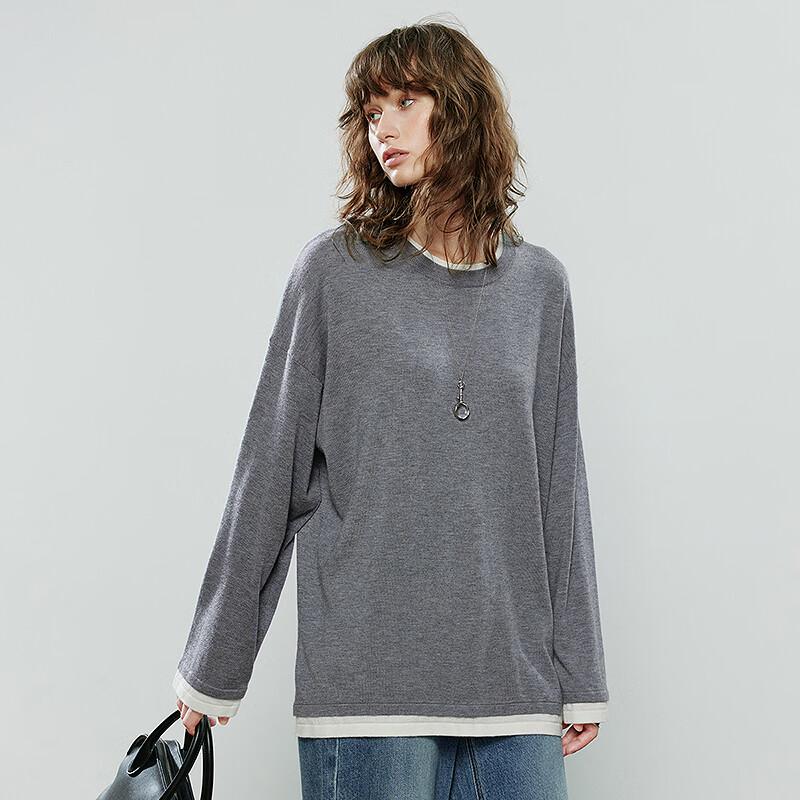 Chuyu Women's Faux Two-Piece Contrast Knit Top