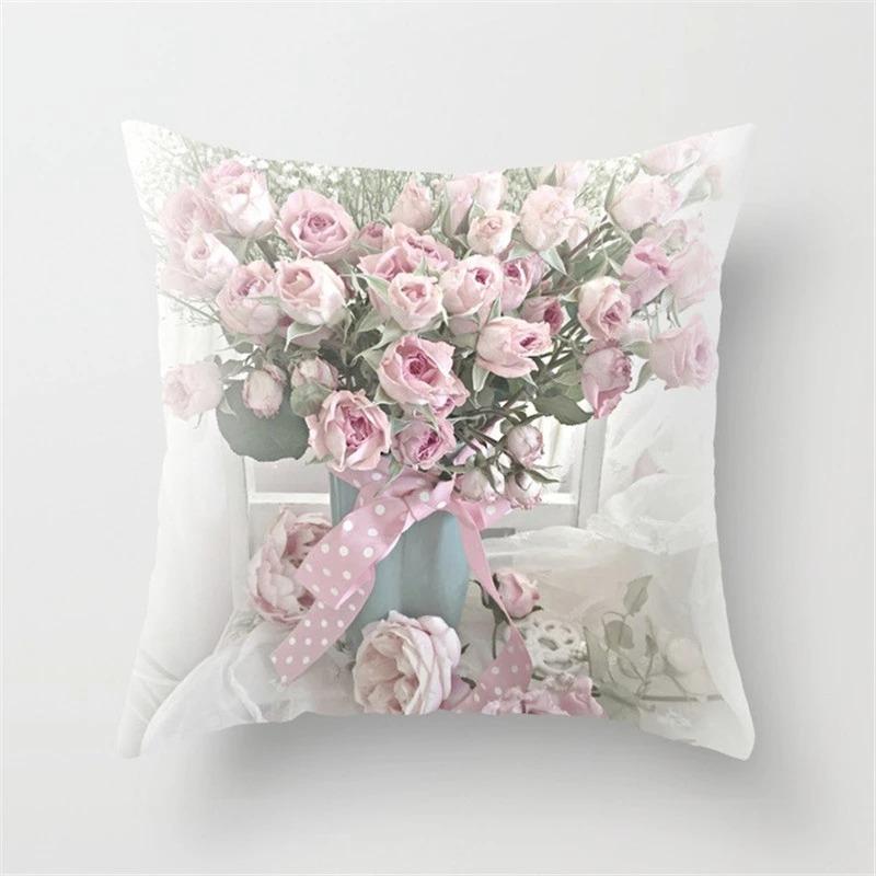 Rose Sonnenblume Blumenserie Polyester Kissenbezug Nordischer Stil Heimdekoration Kissenbezug Sofa Bett Auto Kissenbezug