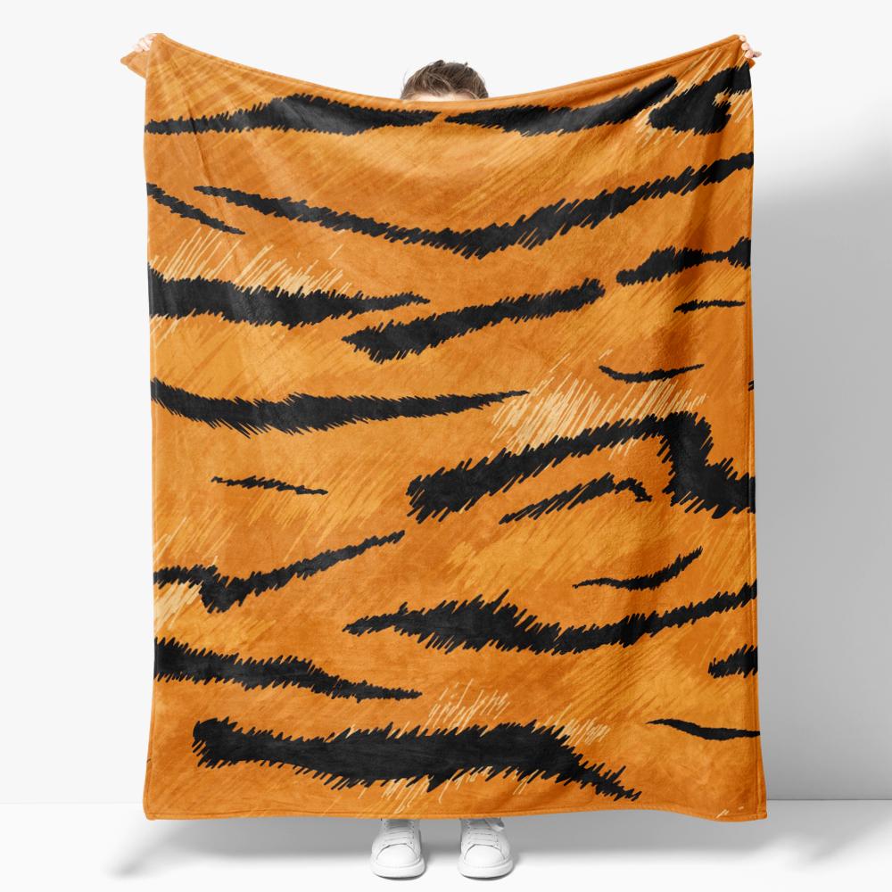 Fierce And Warm Tiger Stripes Flannel Blanket For Sofa Creative Tiger Skin Style Pattern Throw Blankets For Bed Perfect Gift