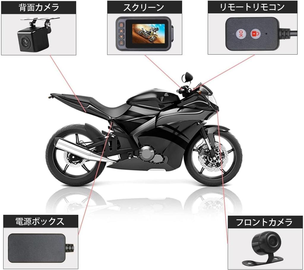 OBEST Waterproof Motorcycle Dash Cam with Front and Rear 1600x1200 Front and Rear IPS LCD Remote Continuous Loop Impact and Motion Direct Connection
