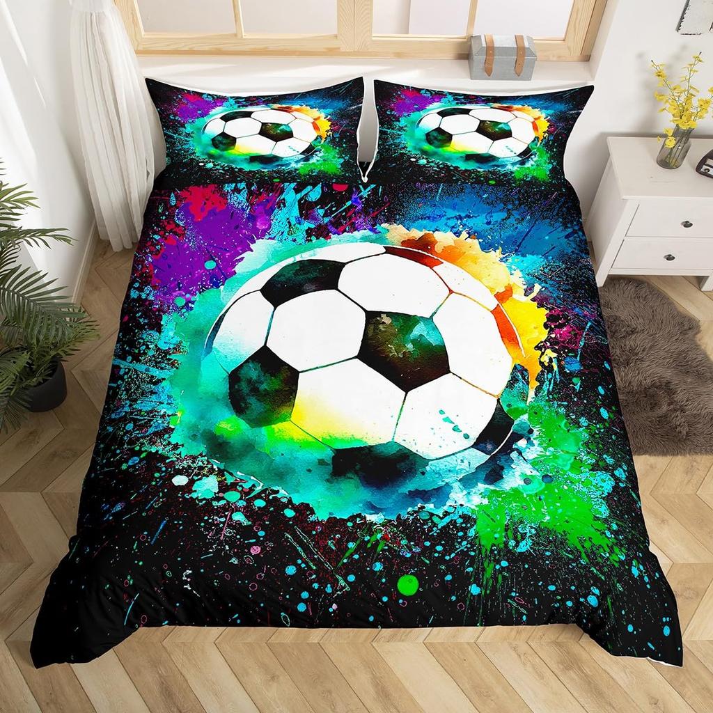 Jungen Teens Fußball Bettwäsche Set Fußballfeld Tor Bettbezug Sommer Team Sport Spiel Bettbezug Fantasy Blasen Steppdeckenbezug