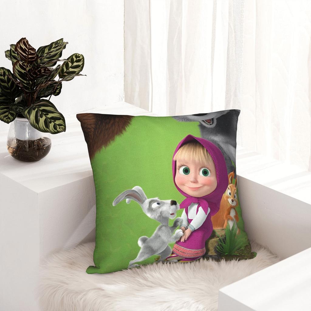 Cute Cartoon M-Masha And Bear Pillowcase Printing Polyester Cushion Cover Decor Throw Pillow Case Cover Home Square 40*40Cm