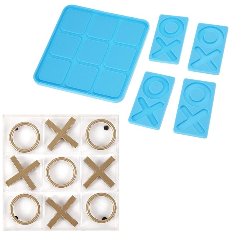 Tic Tac Toe Game Board and X O Silicone Molds Set Epoxy Resin DIY Art Craft Mold for Christmas NightA Art Crafts Tools