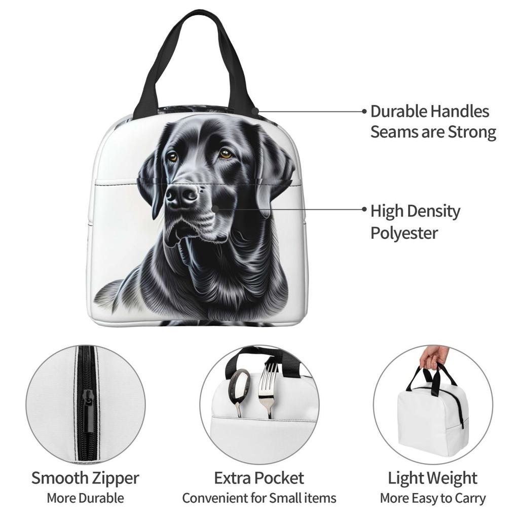 Black Labrador Retriever Insulated Lunch Bag for Women Children Portable Food Boxes Thermal Lunch Box Tote
